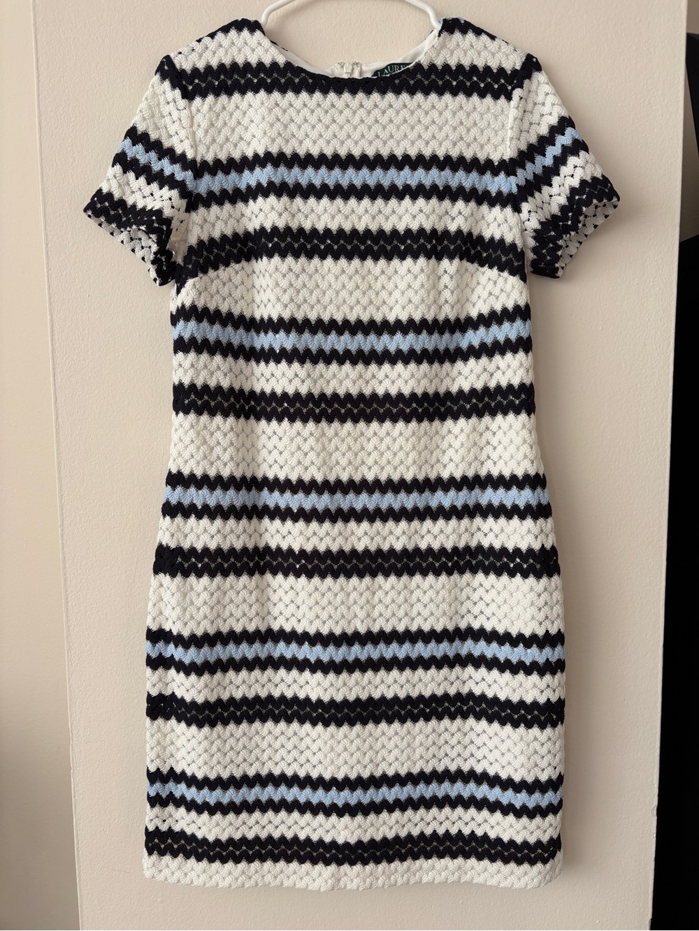 Lauren Ralph Lauren Blue and White Striped Knit Dress Size 12